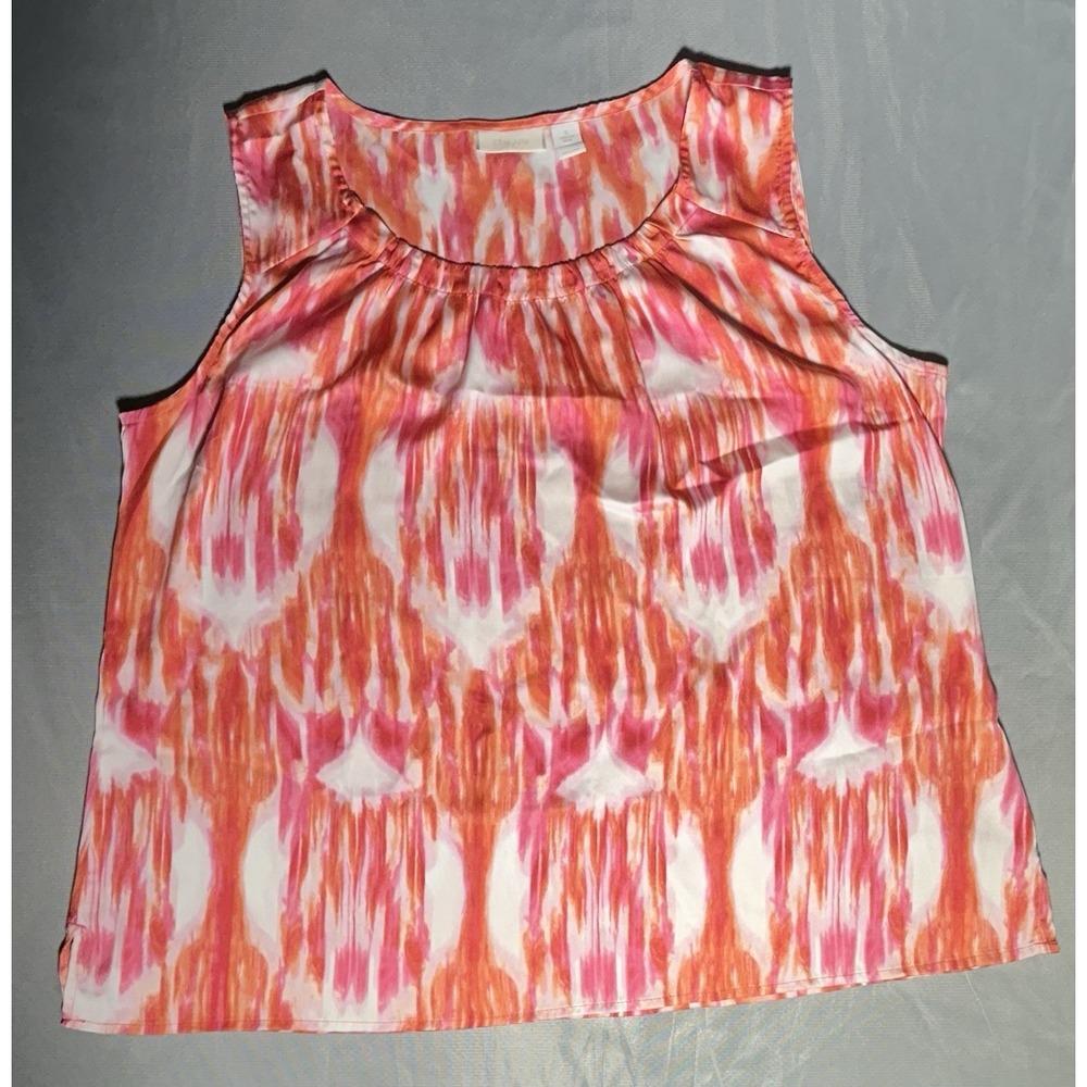 Chico's Sweet Mirage Toria Womens Tank Top Pink & Orange Print Round Neck Size 3